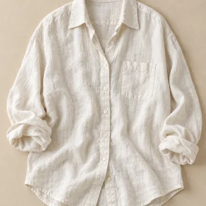 Camisa oversize de lino lavado color crudo con bolsillo en el pecho