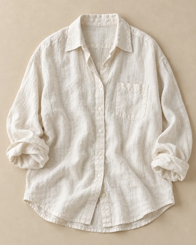 Camisa oversize de lino lavado color crudo con bolsillo en el pecho